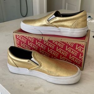 Metallic Gold Vans Slip-Ons